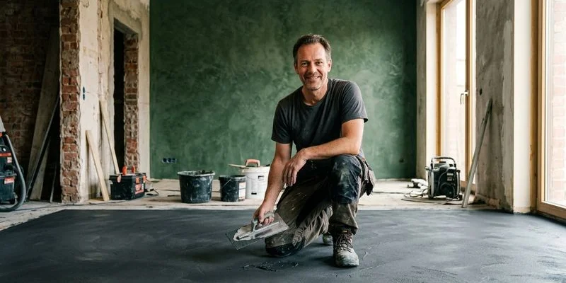 Applicateur béton ciré en reconversion sur chantier