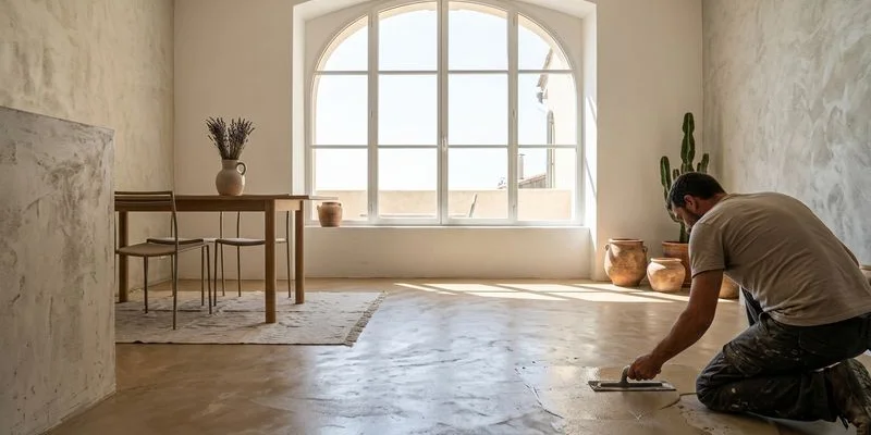 Béton ciré dans un intérieur méditerranéen