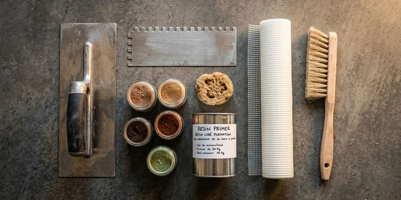 Matériel formation béton ciré lisseuse inox produits professionnels outillage complet table atelier