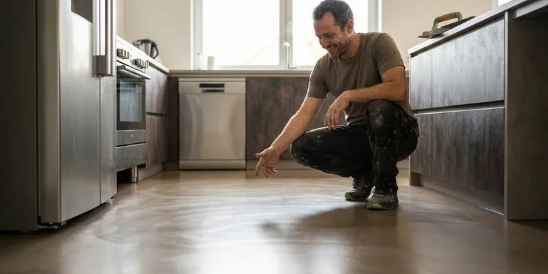 Résultat béton ciré sol cuisine moderne