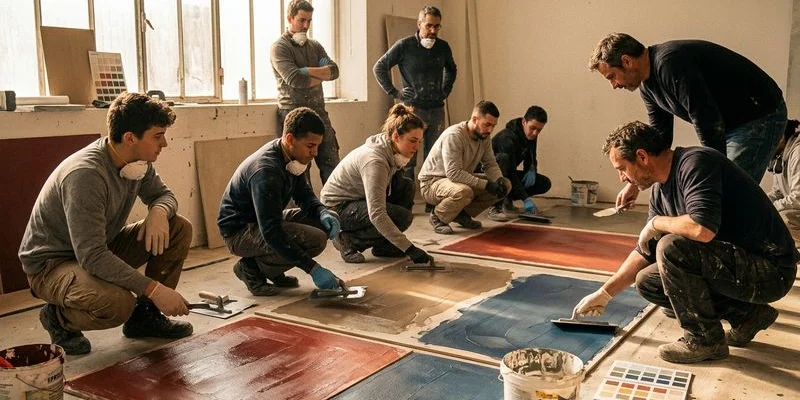 Stagiaires en formation béton ciré à Paris