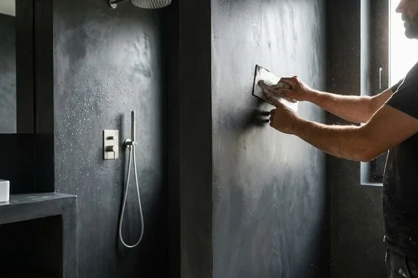 Mur béton ciré salle de bain