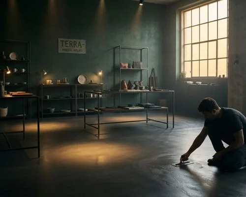 Sol commerce béton ciré